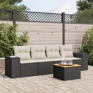 Detailed information about the product 5 Piece Garden Sofa Set with Cushions Black Poly Rattan