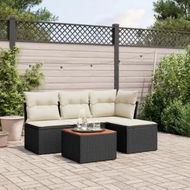 Detailed information about the product 5 Piece Garden Sofa Set with Cushions Black Poly Rattan