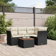 Detailed information about the product 5 Piece Garden Sofa Set with Cushions Black Poly Rattan