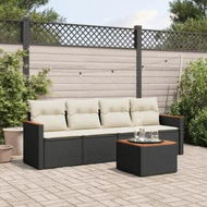 Detailed information about the product 5 Piece Garden Sofa Set with Cushions Black Poly Rattan