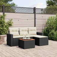 Detailed information about the product 5 Piece Garden Sofa Set with Cushions Black Poly Rattan