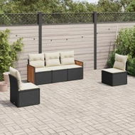 Detailed information about the product 5 Piece Garden Sofa Set with Cushions Black Poly Rattan