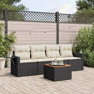 Detailed information about the product 5 Piece Garden Sofa Set with Cushions Black Poly Rattan