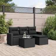 Detailed information about the product 5 Piece Garden Sofa Set with Cushions Black Poly Rattan