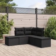 Detailed information about the product 5 Piece Garden Sofa Set with Cushions Black Poly Rattan