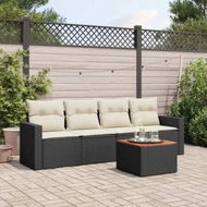 Detailed information about the product 5 Piece Garden Sofa Set with Cushions Black Poly Rattan