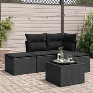 Detailed information about the product 5 Piece Garden Sofa Set with Cushions Black Poly Rattan