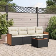Detailed information about the product 5 Piece Garden Sofa Set with Cushions Black Poly Rattan
