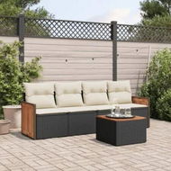 Detailed information about the product 5 Piece Garden Sofa Set with Cushions Black Poly Rattan
