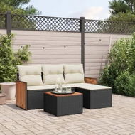 Detailed information about the product 5 Piece Garden Sofa Set with Cushions Black Poly Rattan