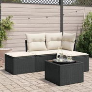 Detailed information about the product 5 Piece Garden Sofa Set with Cushions Black Poly Rattan