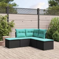 Detailed information about the product 5 Piece Garden Sofa Set with Cushions Black Poly Rattan