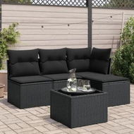Detailed information about the product 5 Piece Garden Sofa Set with Cushions Black Poly Rattan
