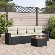 Detailed information about the product 5 Piece Garden Sofa Set with Cushions Black Poly Rattan