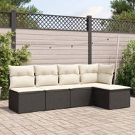 Detailed information about the product 5 Piece Garden Sofa Set with Cushions Black Poly Rattan