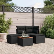 Detailed information about the product 5 Piece Garden Sofa Set with Cushions Black Poly Rattan