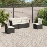 Detailed information about the product 5 Piece Garden Sofa Set with Cushions Black Poly Rattan