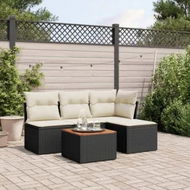 Detailed information about the product 5 Piece Garden Sofa Set with Cushions Black Poly Rattan