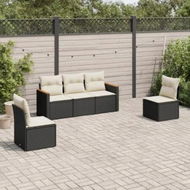 Detailed information about the product 5 Piece Garden Sofa Set with Cushions Black Poly Rattan