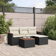Detailed information about the product 5 Piece Garden Sofa Set with Cushions Black Poly Rattan