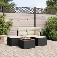 Detailed information about the product 5 Piece Garden Sofa Set with Cushions Black Poly Rattan