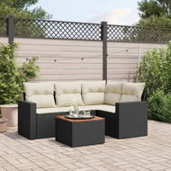 Detailed information about the product 5 Piece Garden Sofa Set with Cushions Black Poly Rattan