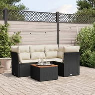 Detailed information about the product 5 Piece Garden Sofa Set with Cushions Black Poly Rattan