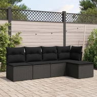 Detailed information about the product 5 Piece Garden Sofa Set with Cushions Black Poly Rattan