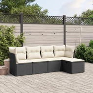 Detailed information about the product 5 Piece Garden Sofa Set with Cushions Black Poly Rattan