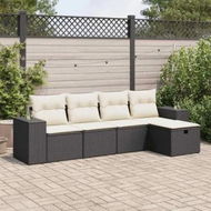 Detailed information about the product 5 Piece Garden Sofa Set with Cushions Black Poly Rattan