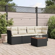 Detailed information about the product 5 Piece Garden Sofa Set with Cushions Black Poly Rattan