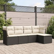 Detailed information about the product 5 Piece Garden Sofa Set with Cushions Black Poly Rattan