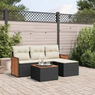 Detailed information about the product 5 Piece Garden Sofa Set with Cushions Black Poly Rattan