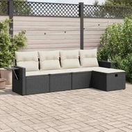 Detailed information about the product 5 Piece Garden Sofa Set with Cushions Black Poly Rattan