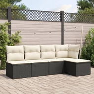 Detailed information about the product 5 Piece Garden Sofa Set with Cushions Black Poly Rattan