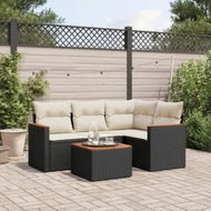 Detailed information about the product 5 Piece Garden Sofa Set with Cushions Black Poly Rattan