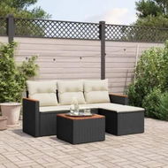 Detailed information about the product 5 Piece Garden Sofa Set with Cushions Black Poly Rattan