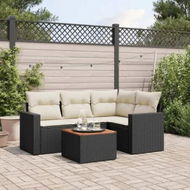 Detailed information about the product 5 Piece Garden Sofa Set with Cushions Black Poly Rattan