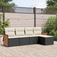 Detailed information about the product 5 Piece Garden Sofa Set with Cushions Black Poly Rattan