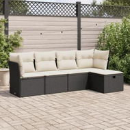 Detailed information about the product 5 Piece Garden Sofa Set with Cushions Black Poly Rattan