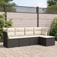 Detailed information about the product 5 Piece Garden Sofa Set with Cushions Black Poly Rattan