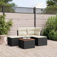 Detailed information about the product 5 Piece Garden Sofa Set with Cushions Black Poly Rattan