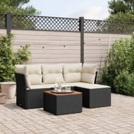 Detailed information about the product 5 Piece Garden Sofa Set with Cushions Black Poly Rattan