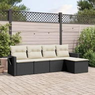 Detailed information about the product 5 Piece Garden Sofa Set with Cushions Black Poly Rattan