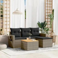 Detailed information about the product 5 Piece Garden Sofa Set with Cushions Grey Poly Rattan