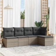 Detailed information about the product 5 Piece Garden Sofa Set with Cushions Grey Poly Rattan