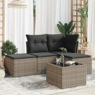 Detailed information about the product 5 Piece Garden Sofa Set with Cushions Grey Poly Rattan