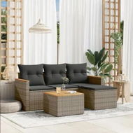 Detailed information about the product 5 Piece Garden Sofa Set with Cushions Grey Poly Rattan