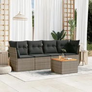 Detailed information about the product 5 Piece Garden Sofa Set with Cushions Grey Poly Rattan