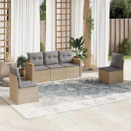 Detailed information about the product 5 Piece Garden Sofa Set with Cushions Mix Beige Poly Rattan